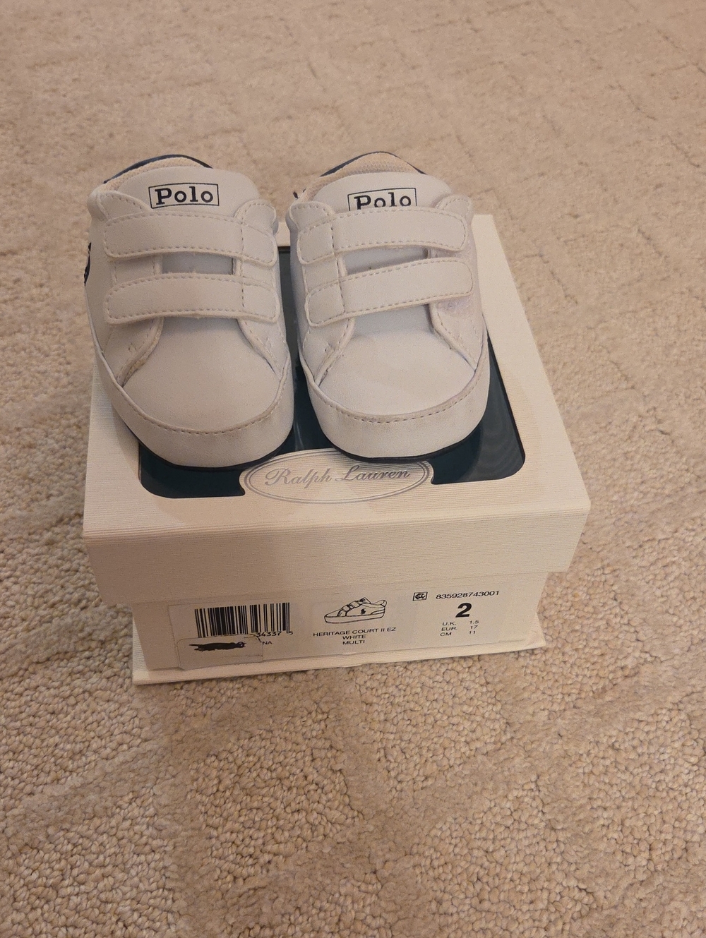 Polo by Ralph Lauren White and Navy Baby Velcro Sneakers